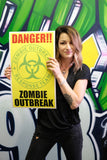 Danger Zombie Outbreak (Yellow) 13”x22” Vintage Style Showprint Poster - Concert Bill - Home Nostalgia Decor Wall Art Print