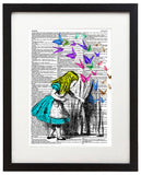 Alice in Wonderland & Butterflies 8.5"x11" Semi Translucent Dictionary Art Print