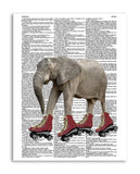 Roller Skating Elephant 8.5"x11" Semi Translucent Dictionary Art Print