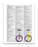 Unicycles Right 8.5"x11" Semi Translucent Dictionary Art Print