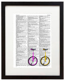 Unicycles Right 8.5"x11" Semi Translucent Dictionary Art Print