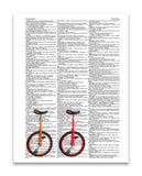 Unicycles Left 8.5"x11" Semi Translucent Dictionary Art Print