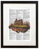 Floating Temple & Gears 8.5"x11" Semi Translucent Dictionary Art Print