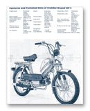 Kreidler Moped Tech Specs 11" x 14" Mono Tone Print (Choose Your Color)