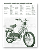 Kreidler Moped Tech Specs 11" x 14" Mono Tone Print (Choose Your Color)