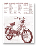 Kreidler Moped Tech Specs 11" x 14" Mono Tone Print (Choose Your Color)