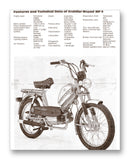 Kreidler Moped Tech Specs 11" x 14" Mono Tone Print (Choose Your Color)
