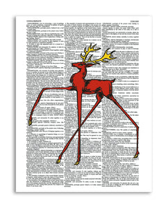 Wacky Red Stag 8.5"x11" Semi Translucent Dictionary Art Print - Neckahneck Artist Edition
