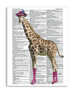 Giraffe in Boots 8.5"x11" Semi Translucent Dictionary Art Print