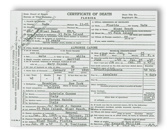 Al Capone Death Certificate - 11
