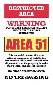area 51 warning sign restricted area 13" by 22" vintage style show print poster