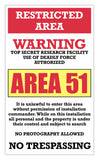 area 51 warning sign restricted area 13" by 22" vintage style show print poster