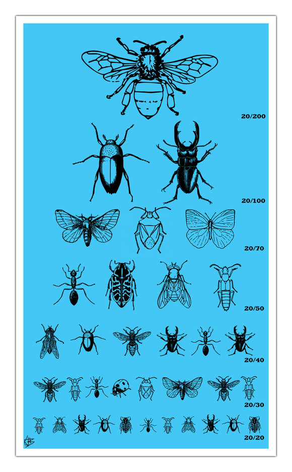 Blue Insect Eye Chart 13”x22” Showprint Poster - Wall Art Print - Kristy Joyce Artist Edition