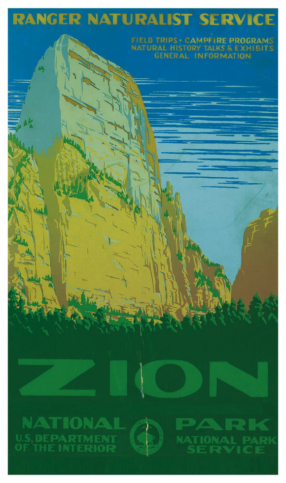 United States Department of the Interior - National Park Service – Mount Zion - 13”x22” Vintage Style Showprint Poster - Home Decor – Wall Art Print