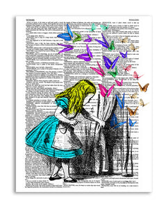 Alice in Wonderland & Butterflies 8.5"x11" Semi Translucent Dictionary Art Print