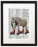 Roller Skating Elephant 8.5"x11" Semi Translucent Dictionary Art Print