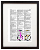 Unicycles Right 8.5"x11" Semi Translucent Dictionary Art Print