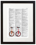 Unicycles Left 8.5"x11" Semi Translucent Dictionary Art Print