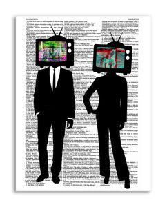 TV Head Couple 8.5"x11" Semi Translucent Dictionary Art Print