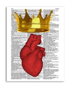 Crowned Heart Illustration 8.5"x11" Semi Translucent Dictionary Art Print