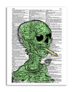 Marijuana Smoke Skeleton 8.5"x11" Semi Translucent Dictionary Art Print