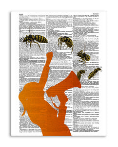 Megaphone Bees 8.5"x11" Semi Translucent Dictionary Art Print